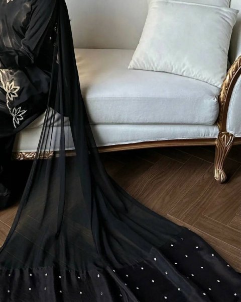 Effortless Black Natural Crepe Farshi Salwar Suit with Moti Embroidery for Festive Wear Ready To Wear Collection