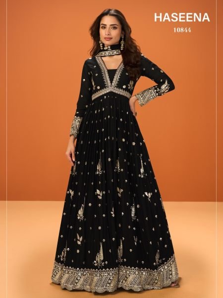 Effortless Black Premium Chinnon Silk Top Dupatta Set for Women 