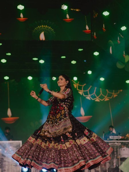 Effortless Black Printed Muslin Cotton Lehenga Choli with Coin Handwork Lace Dupatta Navratri Lehnega Choli