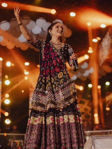 Effortless Black Printed Muslin Cotton Lehenga Choli with Coin Handwork Lace Dupatta Navratri Lehnega Choli