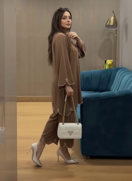 Effortless Brown Viscose Rayon Kurta Set with 3 4 Sleeves and Matching Bottom CO ORD Sets