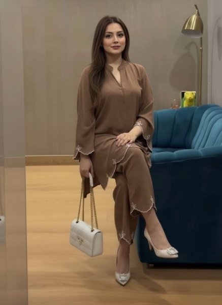 Effortless Brown Viscose Rayon Kurta Set with 3 4 Sleeves and Matching Bottom CO ORD Sets