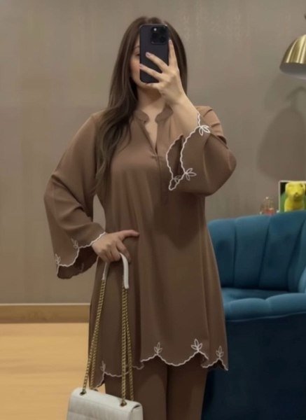 Effortless Brown Viscose Rayon Kurta Set with 3 4 Sleeves and Matching Bottom CO ORD Sets