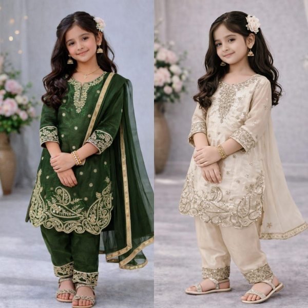 Effortless Green Latest Kids Ethnic Wear Collection for Eid and Festivals Girls Wear