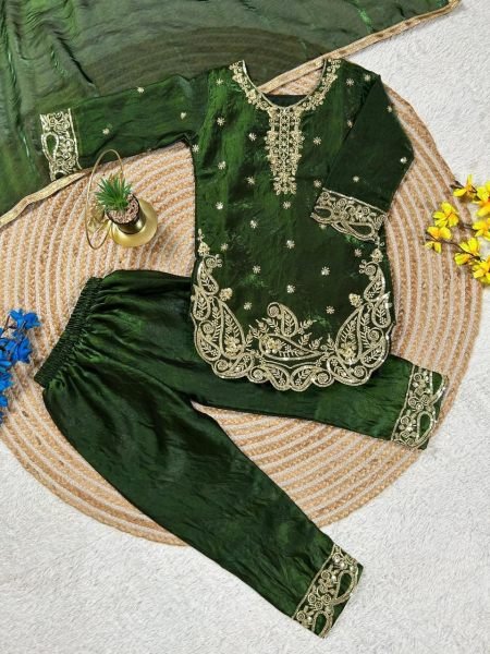 Effortless Green Latest Kids Ethnic Wear Collection for Eid and Festivals Girls Wear