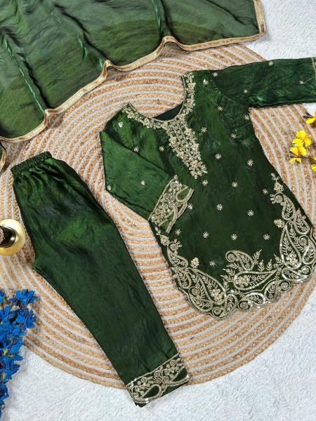 Effortless Green Latest Kids Ethnic Wear Collection for Eid and Festivals Girls Wear