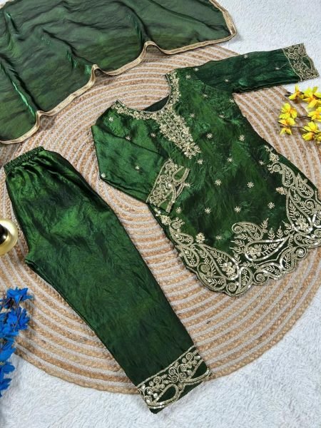 Effortless Green Latest Kids Ethnic Wear Collection for Eid and Festivals Girls Wear