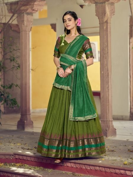 Effortless Green South Collection Lehenga Choli with Gota Patti Lace at Wholesale Rate  Lehenga