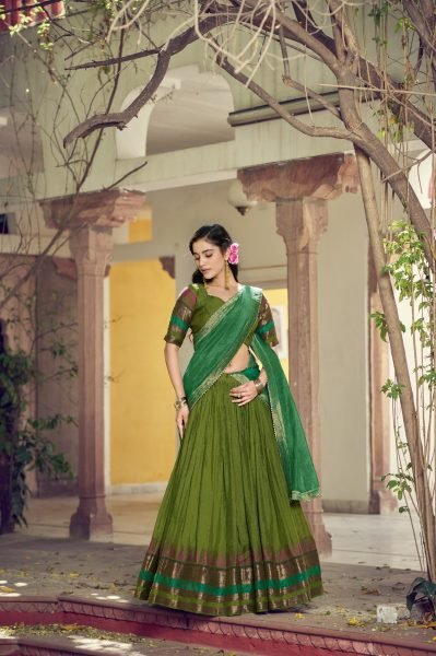 Effortless Green South Collection Lehenga Choli with Gota Patti Lace at Wholesale Rate Half Saree Lehenga