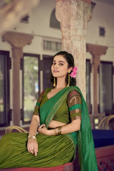 Effortless Green South Collection Lehenga Choli with Gota Patti Lace at Wholesale Rate Half Saree Lehenga