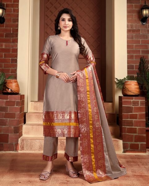Effortless Kanchi Cotton Embroidered Kurti with Jacquard Design  Matching Bottom   Dupatta  for Casual Wear  Straight Cut Long Kurtis