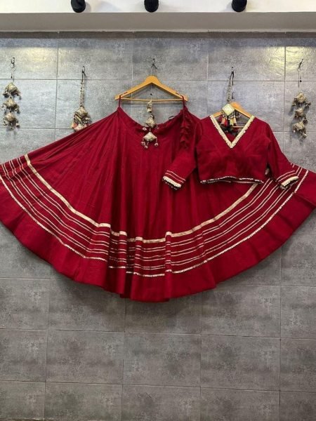 Effortless Maroon Heavy Rayon Cotton Lehenga Choli with Gotta Patti Lace for Navratri Shop by Occasion