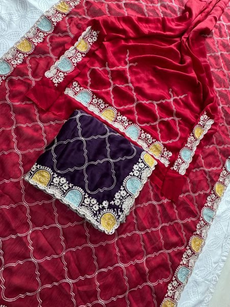 Effortless Maroon Soft Pure Shatin Chiffon Saree with Embroidery Cutwork Border Embroidery Sarees Wholesale