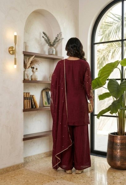 Effortless Maroon Stylish Palazzo Suit with Nazmeen Dupatta Ready To Wear Collection