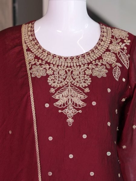 Effortless Maroon Stylish Palazzo Suit with Nazmeen Dupatta Ready To Wear Collection