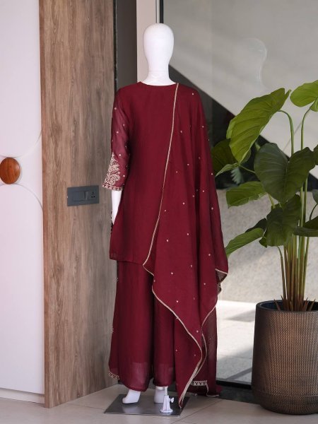 Effortless Maroon Stylish Palazzo Suit with Nazmeen Dupatta Ready To Wear Collection
