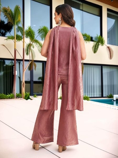 Effortless Mauve Designer Fendy Satin Embroidered Top Bottom Dupatta Set at Wholesale Rate 3 Piece Kurti Set