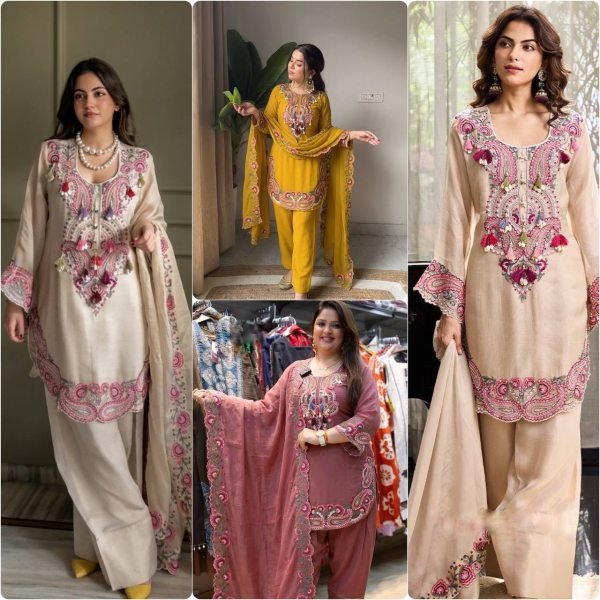 Effortless Cream Georgette Farshi Suit With Dupatta Using Thread Work  Ready To Wear Collection