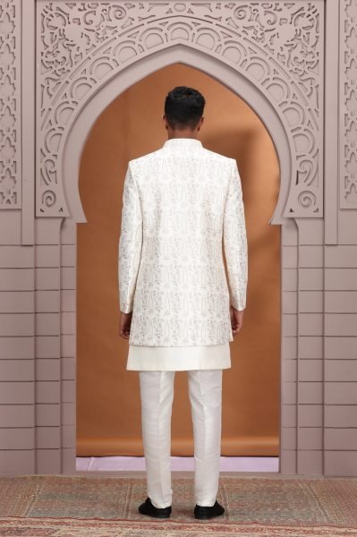 Effortless Off White Premium Festive Kurta Set in Art Silk with Embroidery Detail Kurta Pajama Wholesale