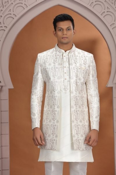 Effortless Off White Premium Festive Kurta Set in Art Silk with Embroidery Detail Kurta Pajama Wholesale