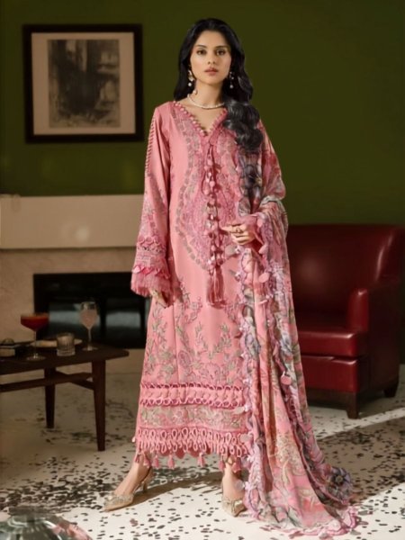 Effortless Pink Elegant Heavy Embroidered Cotton Suit Collection for Women Salwar Kameez