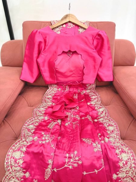 Effortless Pink Japan Satin Silk Saree with Sequins Work for Party Wear Designer Wedding Sarees Wholesale