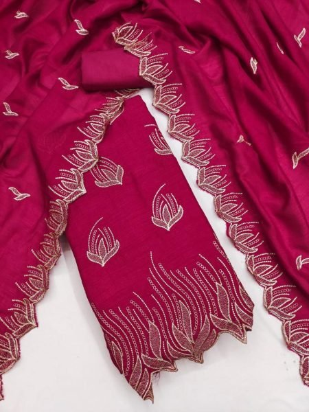 Effortless Pink Vichitra Silk Fabric Unstitched Dress Material With Matching Dupatta   Color Set Matching Dress Material Wholesale