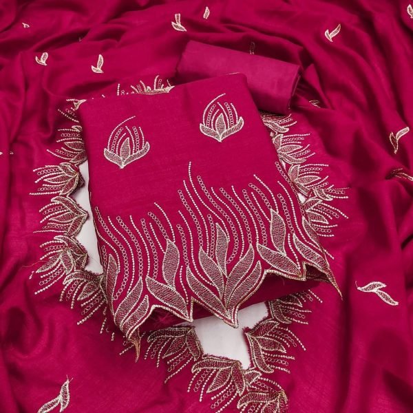 Effortless Pink Vichitra Silk Fabric Unstitched Dress Material With Matching Dupatta   Color Set Matching Dress Material Wholesale