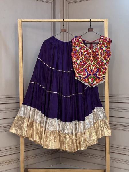 Effortless Purple Full-Stitched Rayon Lehenga Choli with Designer V Neck Blouse  Lehenga
