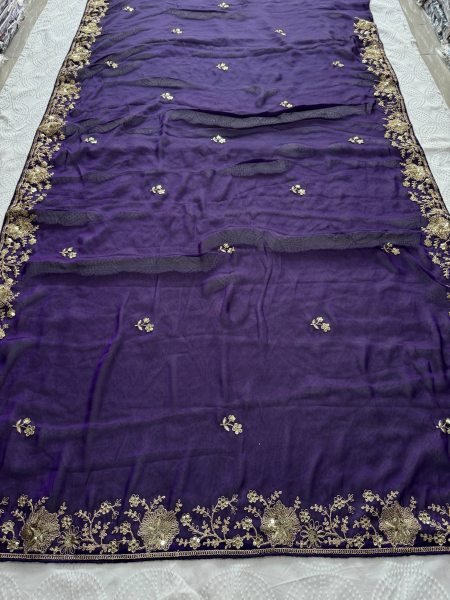 Effortless Purple Rangoli Silk Saree with Designer Embroidered Blouse for Traditional Functions Embroidery Sarees Wholesale