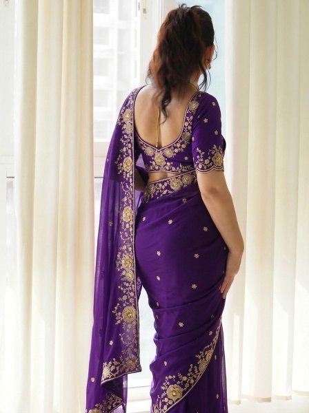 Effortless Purple Rangoli Silk Saree with Designer Embroidered Blouse for Traditional Functions Embroidery Sarees Wholesale