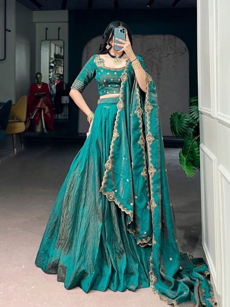 Effortless Teal Green Premium Wedding Wear Lehenga Choli Set with Embroidered Blouse  Lehenga