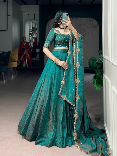 Effortless Teal Green Premium Wedding Wear Lehenga Choli Set with Embroidered Blouse Designer Lehenga Choli