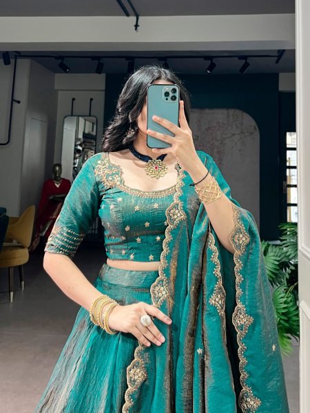 Effortless Teal Green Premium Wedding Wear Lehenga Choli Set with Embroidered Blouse Designer Lehenga Choli