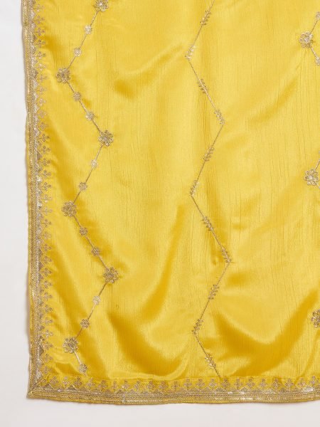 Effortless Yellow Designer Chinon Kurti Set with Matching Pant and Embroidered Dupatta Designer Plazzo Salwar Suits Wholesale