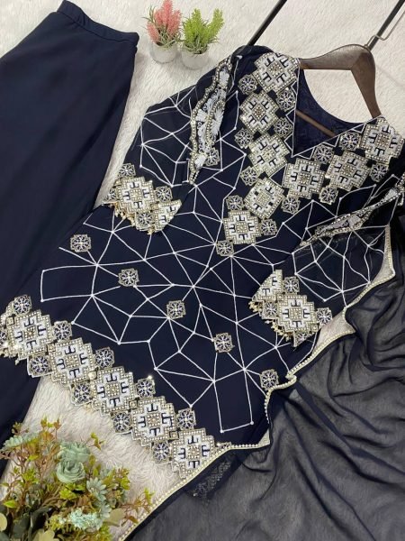 Eid 2026 New Arrival Pakistani Style Georgette Sequence Embroidery Palazzo Suit Wholesale for Resellers Ready To Wear Collection