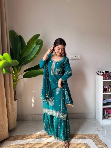 Eid Festive Special Designer Fox Georgette Beads Work  Kurti Gharara Suit with Dupatta Boutique Collection Ready To Wear Collection