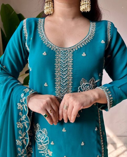 Eid Festive Special Designer Fox Georgette Beads Work  Kurti Gharara Suit with Dupatta Boutique Collection Ready To Wear Collection
