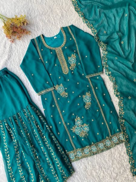 Eid Festive Special Designer Fox Georgette Beads Work  Kurti Gharara Suit with Dupatta Boutique Collection Ready To Wear Collection