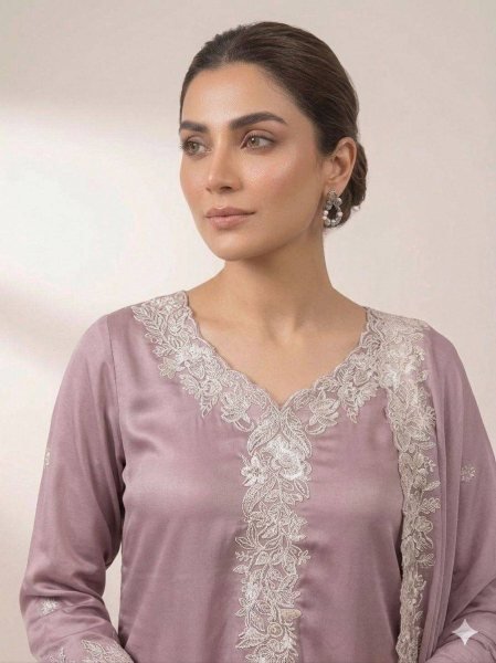 Eid Party Wear Mauve Suit Set with Heavy Embroidery Work at Manufacturer Price Ready To Wear Collection