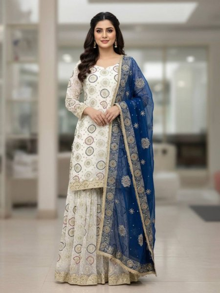 Eid Party Wear White Sharara Suit Wholesaler Rate 