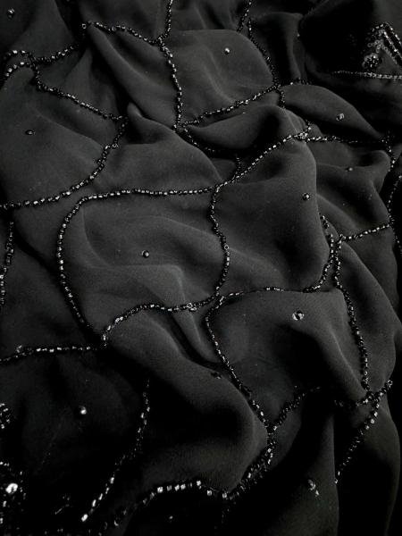 Eid Special Black Color Pure Georgette Saree With Beads And Sequins Embroidery Work  Georgette Sarees Wholesale