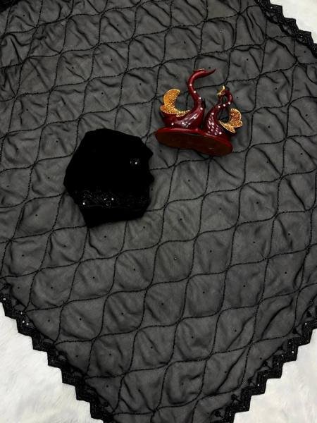 Eid Special Black Color Pure Georgette Saree With Beads And Sequins Embroidery Work  Georgette Sarees Wholesale