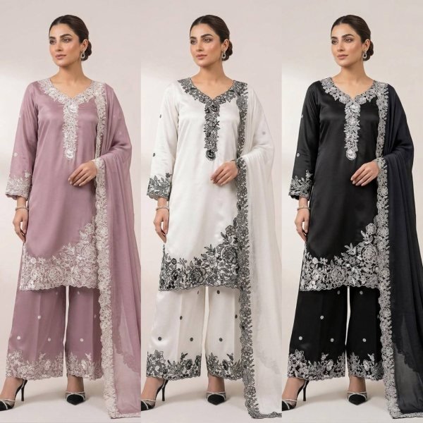 Eid Special French Crepe Palazzo Suit with Sequence Embroidery for Festive Wear Ready To Wear Collection