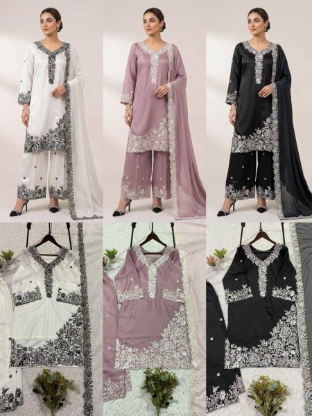 Eid Special French Crepe Palazzo Suit with Sequence Embroidery for Festive Wear Ready To Wear Collection