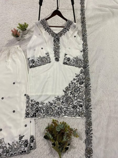 Eid Special French Crepe Palazzo Suit with Sequence Embroidery for Festive Wear Ready To Wear Collection