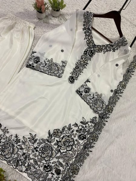 Eid Special French Crepe Palazzo Suit with Sequence Embroidery for Festive Wear Ready To Wear Collection