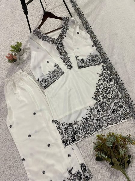 Eid Special French Crepe Palazzo Suit with Sequence Embroidery for Festive Wear Ready To Wear Collection