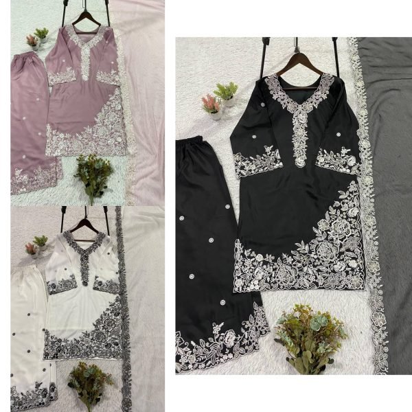Eid Special French Crepe Palazzo Suit with Sequence Embroidery for Festive Wear Ready To Wear Collection