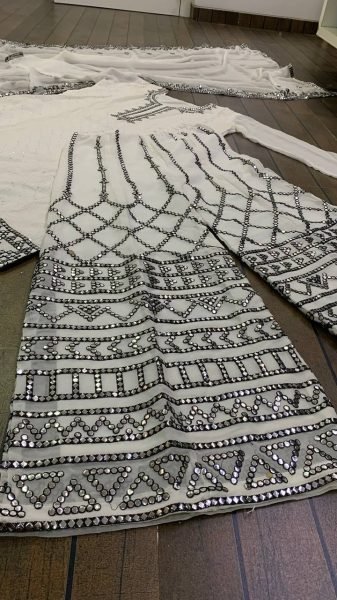 Eid Special White Georgette Thread   Foil Work Palazzo Suit Ready To Wear Collection